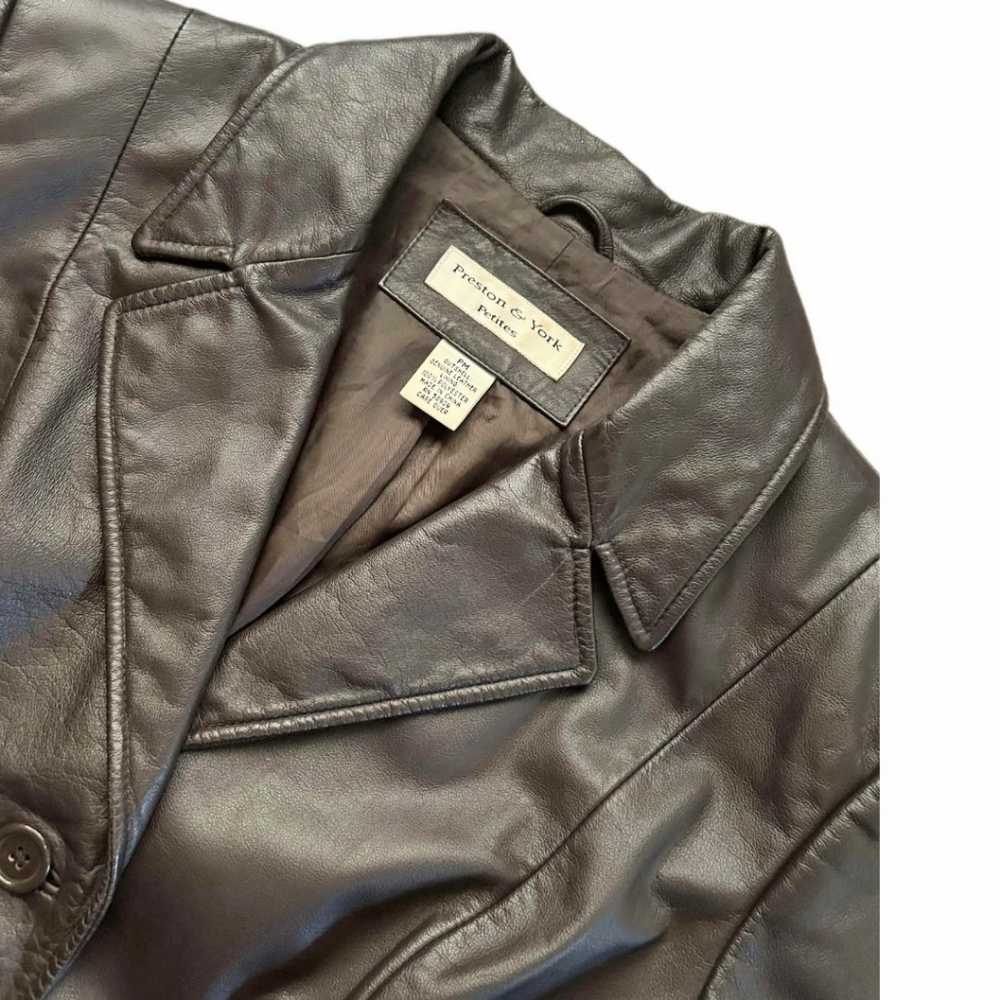 Preston & York Dark Brown leather jacket three button Sz XL